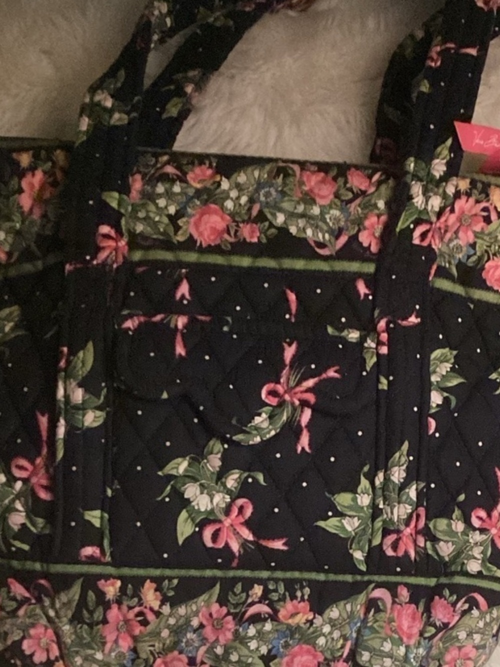 Vera Bradley Quilted Floral Shoulder Bag in Black and Pink - Picture 5 of 5